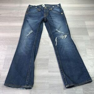 True Religion Jeans Mens 31x32 Blue Bootcut Distressed Denim USA Medium Wash